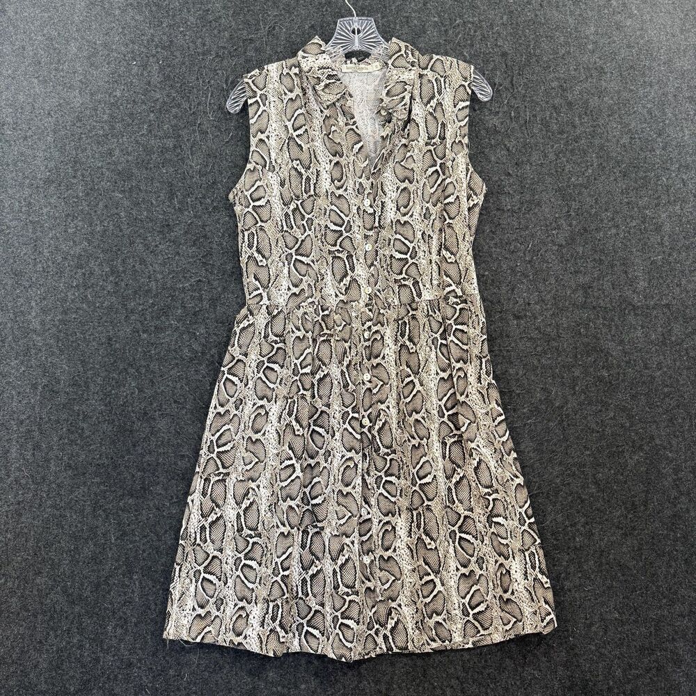 Laura Bianchi Dress Women's XS Beige Snake Print Linen Shirt Button Front Italy